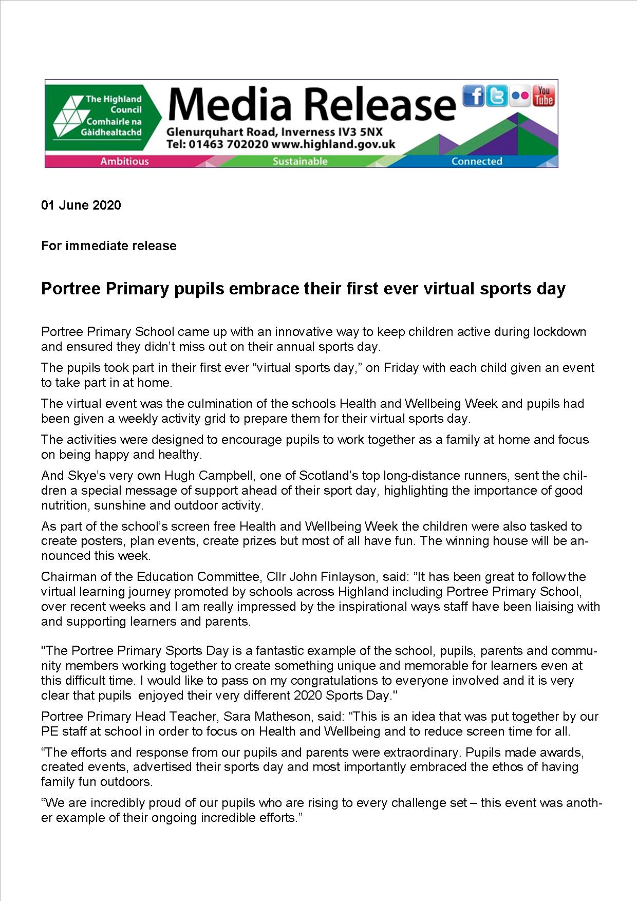 Media Release Sports Day